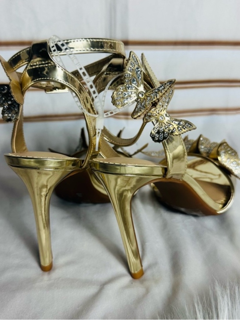 Rose Gold Butterfly Embellished High Heel Sandals - Picture 3 of 7